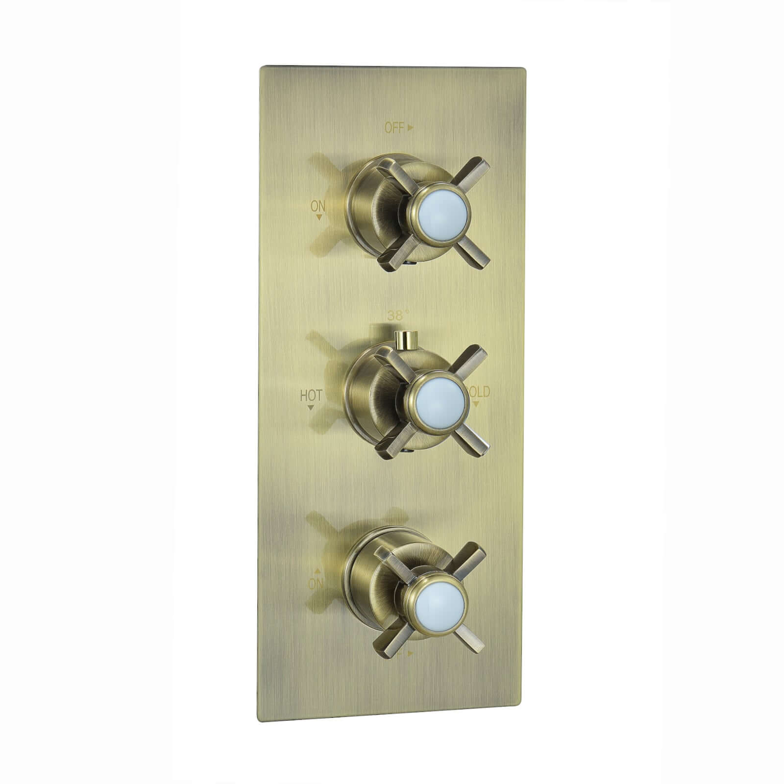 Edward traditional crosshead and white detail concealed thermostatic triple shower valve with 2 outlets - antique bronze - Showers